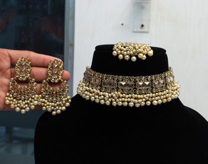 Choker Set Necklace Set/ dark gold, pink, multicolor Jewellery set /Indian choker necklace set/Bridesmaid Jewellery
