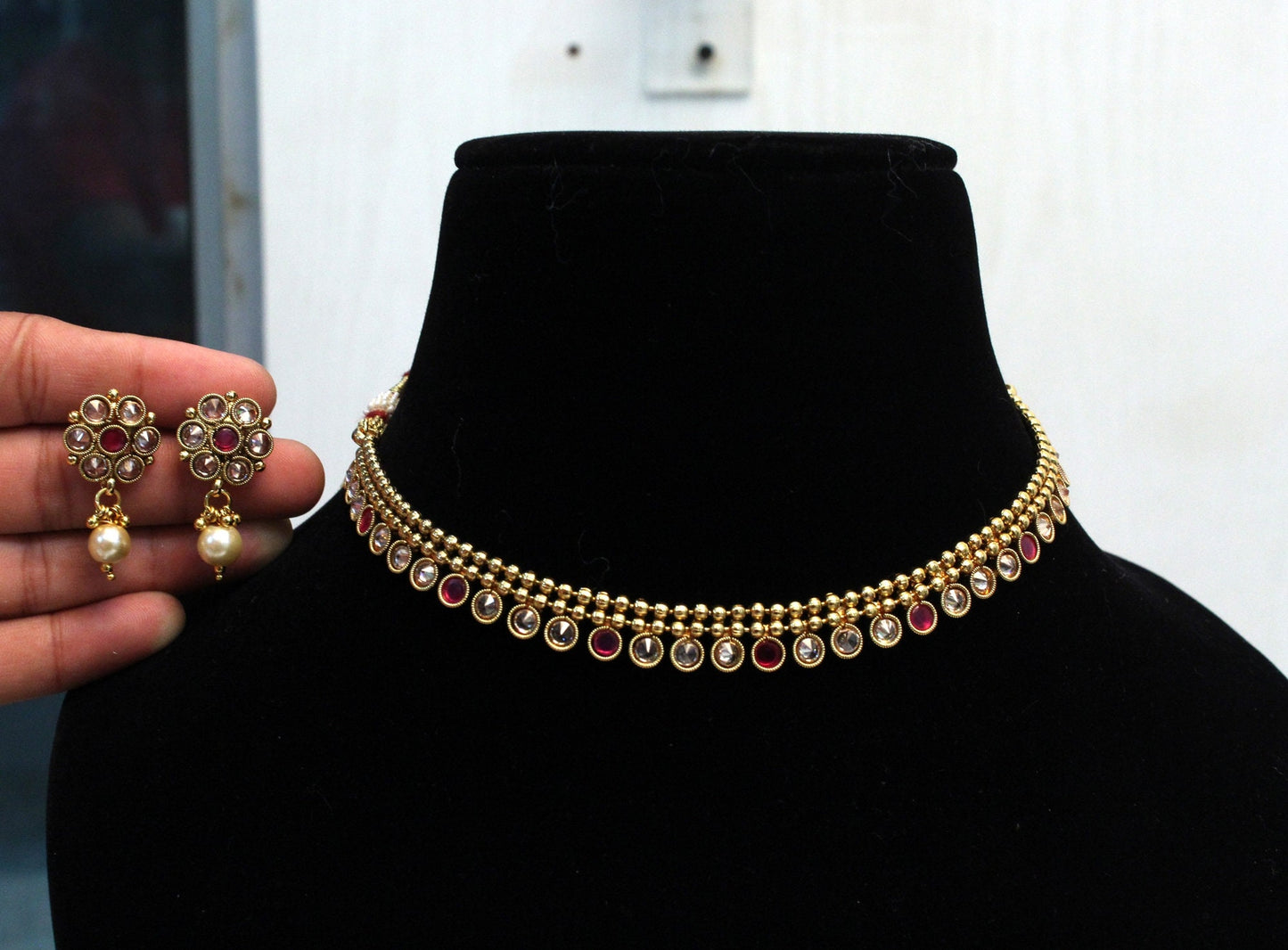 Indian Polki Necklace set  Jewellery / Bollywood Style Gold Finish South Indian wedding bridal Jewellery/gift for her