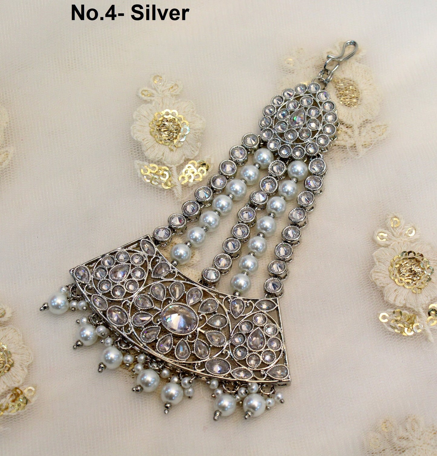 Silver Passa Jhumar Jhoomer Headpiece Bridal Passa/Hijab Headpiece/Kundan Indian Hair Jewellery/Pakistani Headpiece/Side Hair Jewellery
