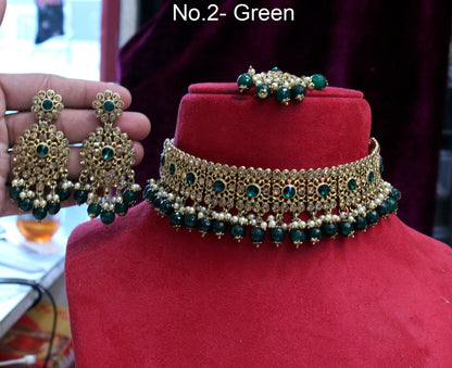 Choker Set Gold Necklace Set/ Bollywood Jewellery/pastel green Indian choker necklace set/rose gold Bridesmaid Jewellery/Women Necklace set