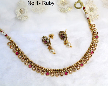 Indian Polki Necklace set  Jewellery / Bollywood Style Gold Finish South Indian wedding bridal Jewellery/gift for her