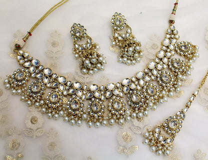 Ivory Indian   Jewellery Gold kundan Necklace Tikka Set/maroon Bollywood Necklace Set/Indian  ethnic necklace set
