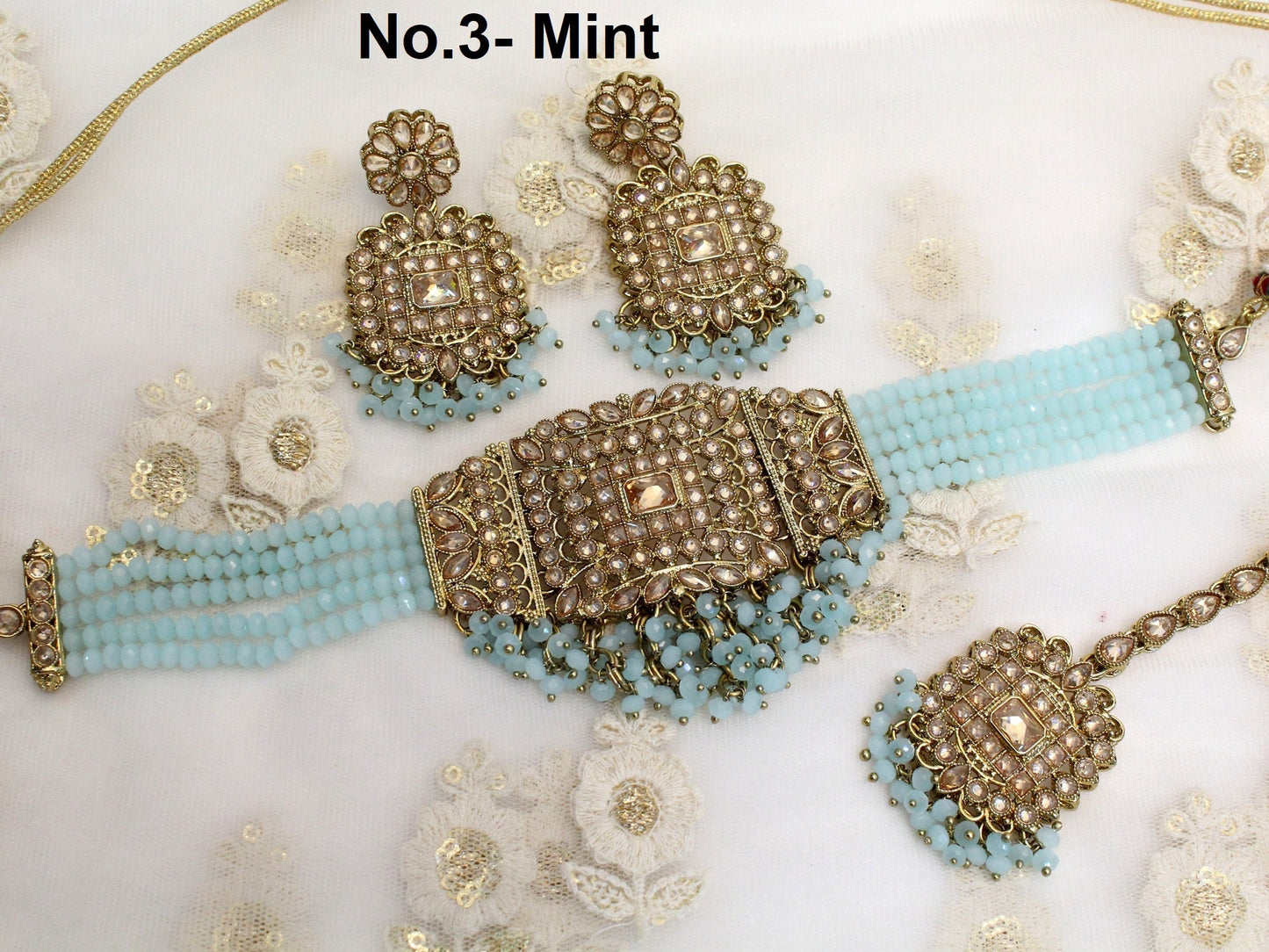 Indian Jewellery  Choker Necklace Set/Maroon , Mint choker Bridal Wedding Punjabi Ethnic Bollywood Antique Jewellery Set