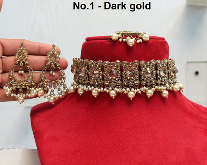 Choker Set Necklace Set/Antique gold choker set Jewellery set /Indian choker necklace set/Bridesmaid Jewellery/ Indian jewellery