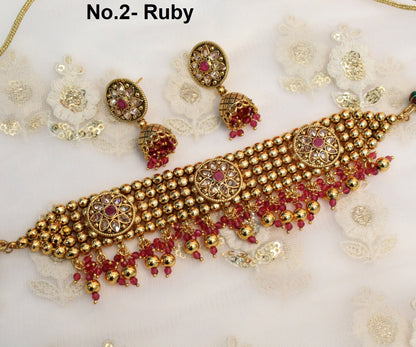Indian Gold  Jewellery  choker set/Ruby Choker Set Bollywood Style Gold Finish South alia Indian bridal Jewellery