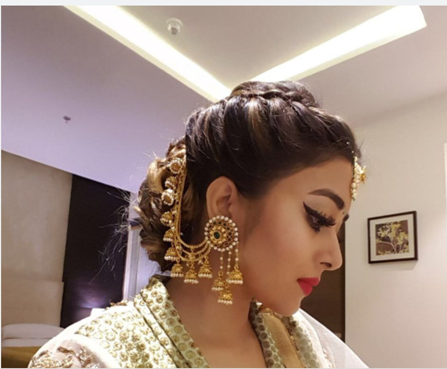 Buy Bahuballi Jhumka Earrings Bollywood Wedding Gold Earrings Danglers Bridal Indian Jewellery Set Chains earrings, Ear to back earrings