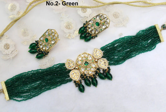kundan Choker Set Necklace Earrings Set/Gold green, pink choker set Indian Jewellery Necklace Set/Indian Choker Set