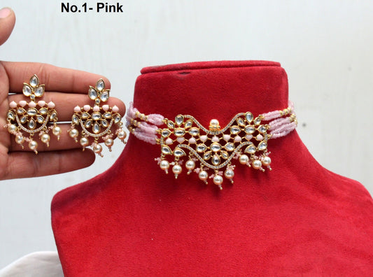 kundan Choker Set Necklace Earrings Set/Gold pink choker set Indian Jewellery Necklace Set/Indian Choker Set