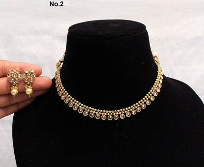 Indian Polki Necklace set  Jewellery / Bollywood Style Gold Finish South Indian wedding bridal Jewellery/gift for her