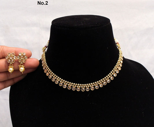 Indian Polki Necklace set  Jewellery / Bollywood Style Gold Finish South Indian wedding bridal Jewellery/gift for her