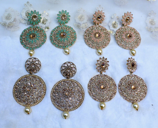 Indian Jewellery/Chandbali Gold finish Earrings  Set/Indian Earrings Bollywood Set Jewellery/Fluency laila Bollywood earrings Set