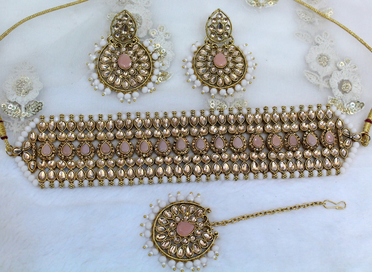 Indian  Jewellery Kundan choker set Necklace Set/Bollywood dark gold, peach, green, maroon choker  Necklace Jewellery Set