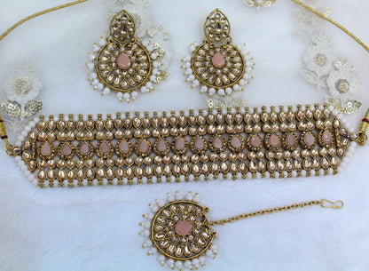 Indian  Jewellery Kundan choker set Necklace Set/Bollywood dark gold, peach, green, maroon choker  Necklace Jewellery Set
