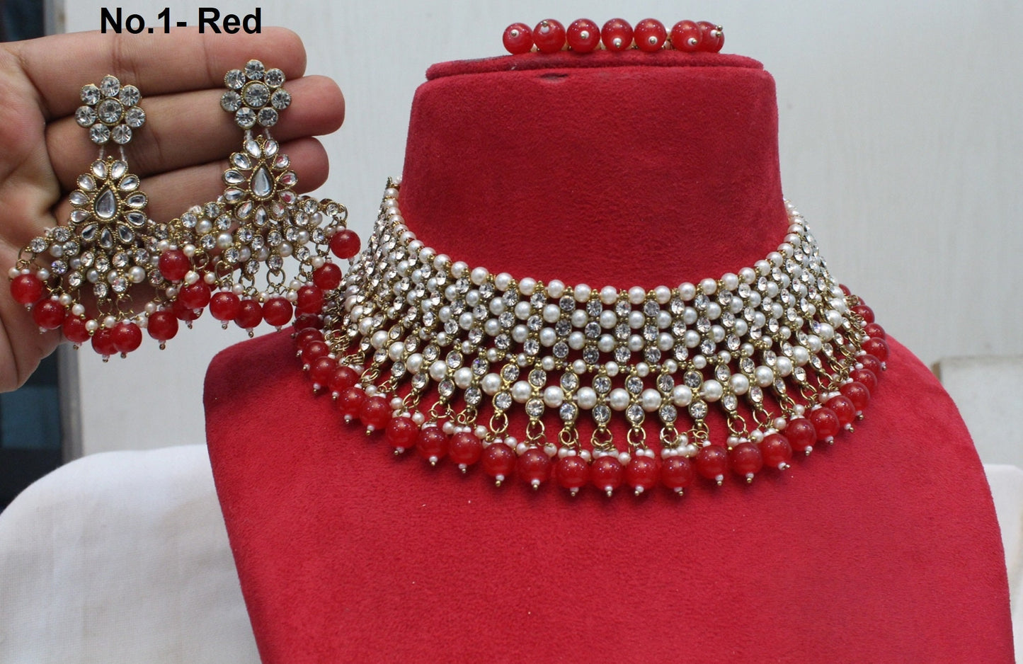 Indian Jewellery/Bridal Gold Bollywood Jewellery Necklace Set/Red , green, pink choker Jewelry/Wedding Kundan Semi Bridal Ethnic Set
