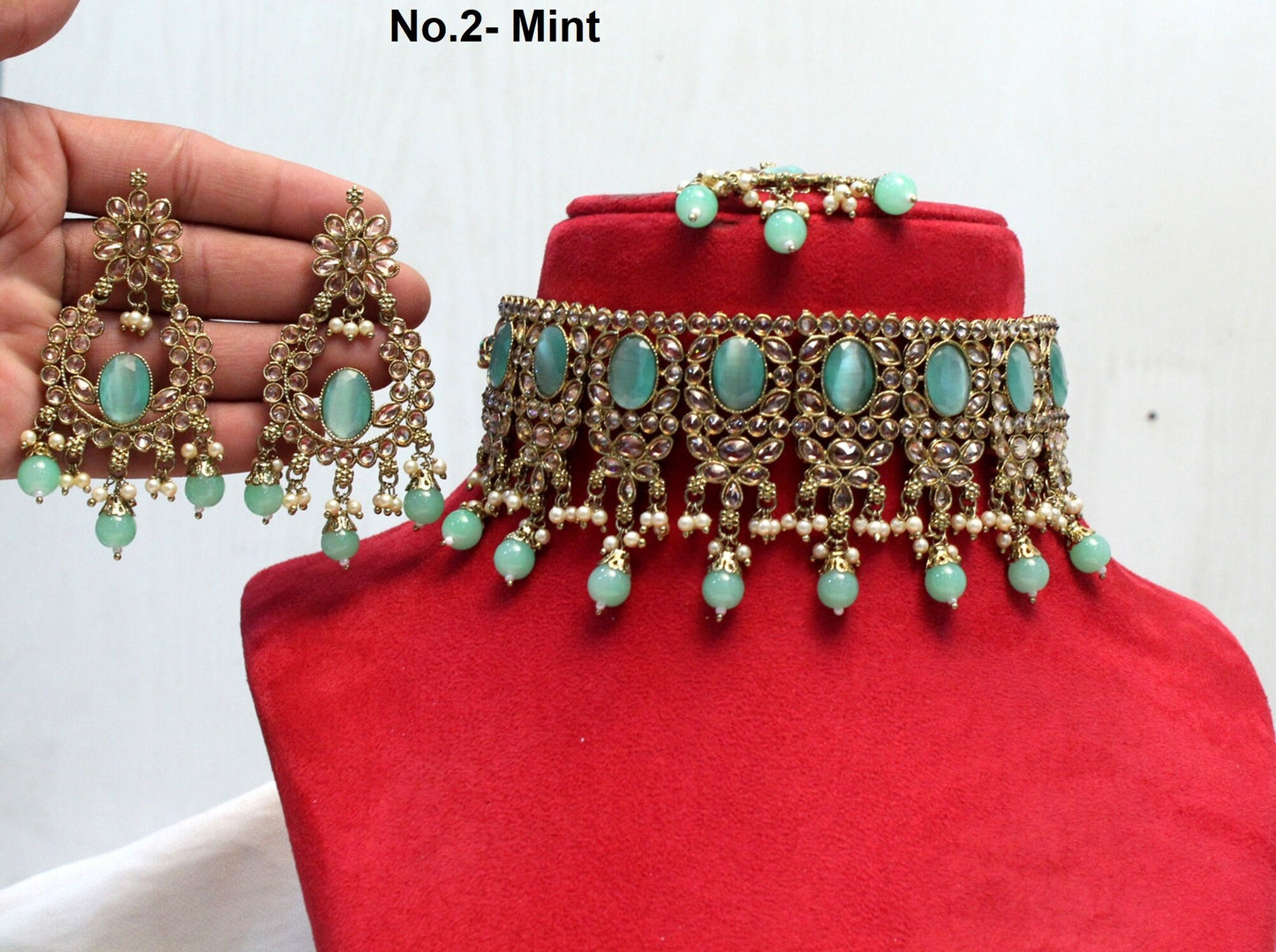 Indian  Jewellery/Dark gold,  Mint choker Set/Bollywood Gold Indian  Jewellery Set /Bridesmaid sets