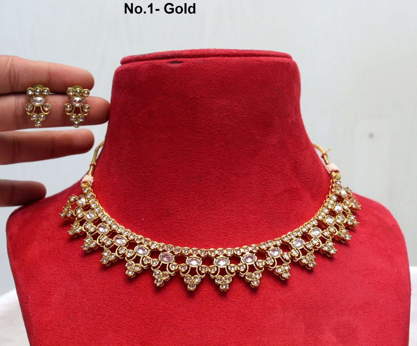 Indian Polki  Jewellery Gold  Necklace Set/ Bollywood Style Gold Finish South Indian bridal Jewellery