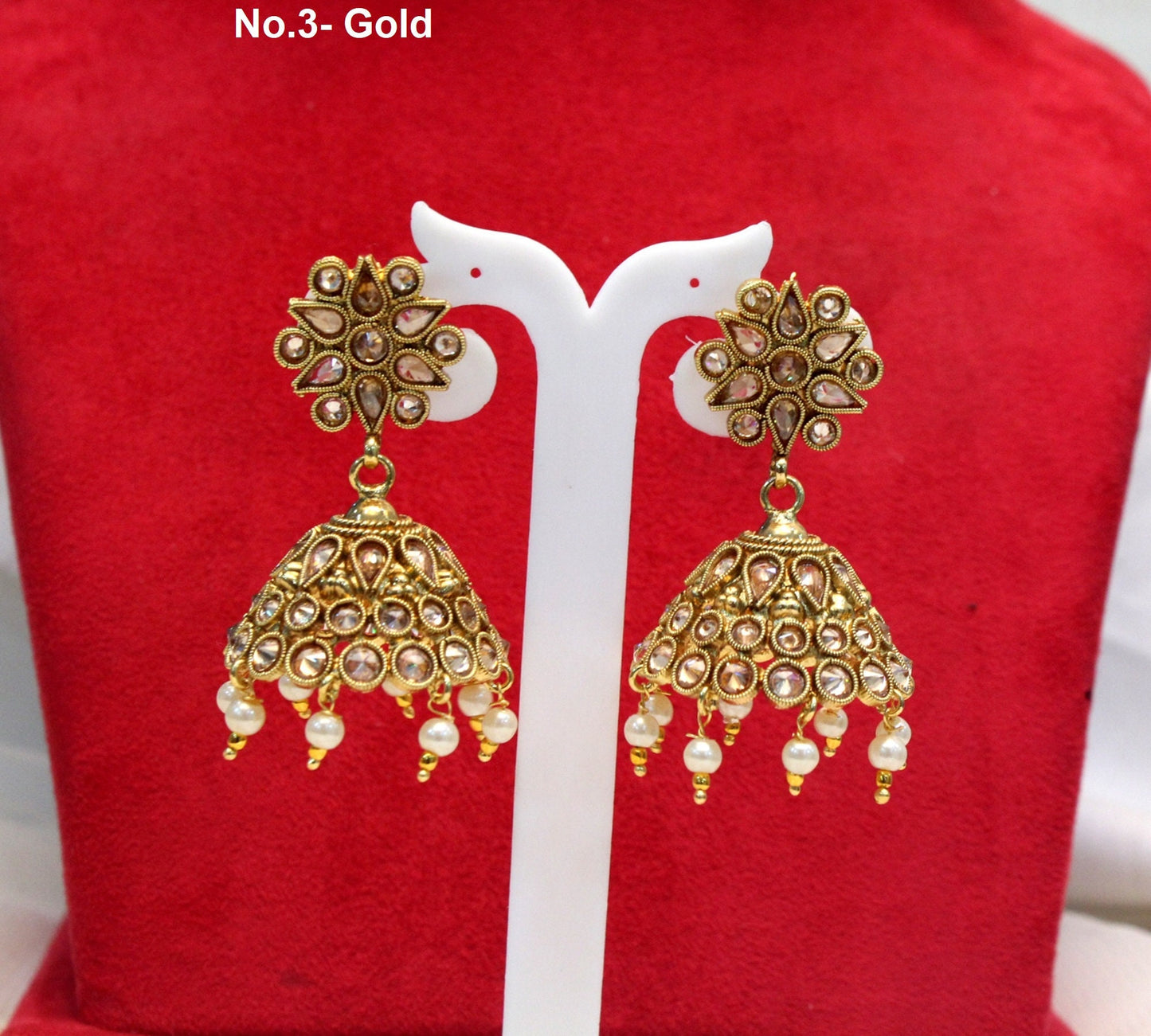Jhumka Indian Earrings Indian Gold Earrings Jewellery/Indian Pearl Jhumka Set/Punjabi Indian Jewellery/Muslim Jhumki Set