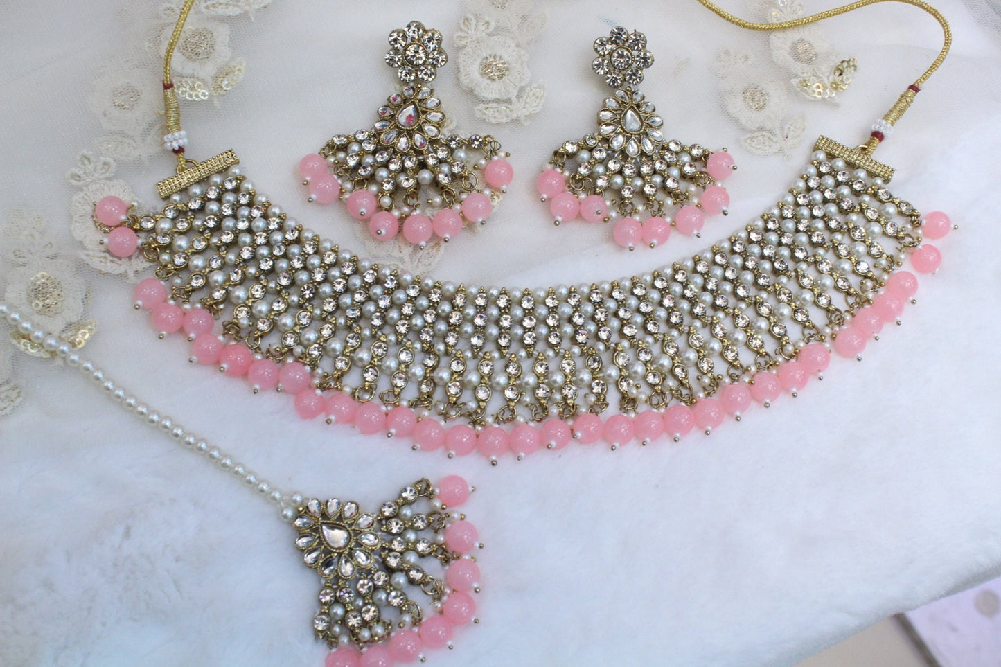 Indian Jewellery/Bridal Gold Bollywood Jewellery Necklace Set/Red , green, pink choker Jewelry/Wedding Kundan Semi Bridal Ethnic Set