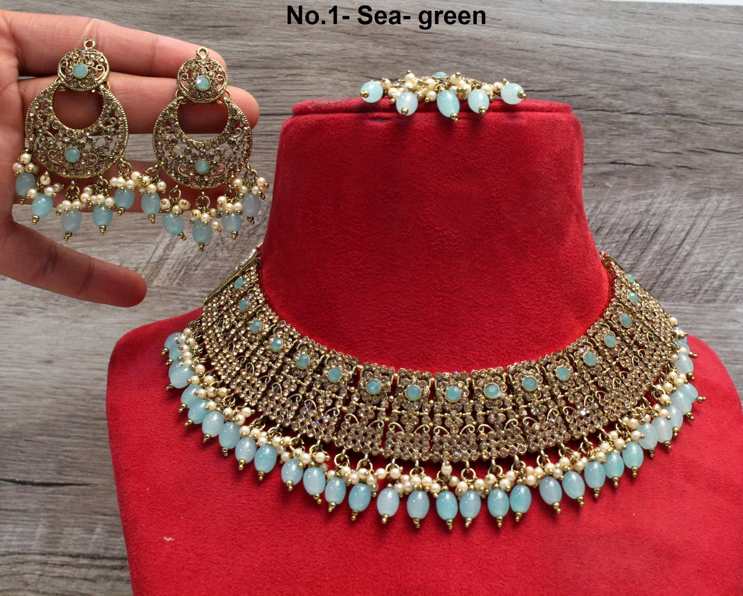 Indian Jewellery Gold Bollywood Necklace Set/ Dark gold, Green, Maroon Jewelry/Wedding Crystal Semi Bridal Ethnic Set/Indian Necklace Set