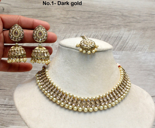 Indian  Jewellery/Mehndi polish dark gold necklace Set/Bollywood Gold Indian Jewelry Jewellery Set /Bridesmaid sets/ Champagne stones