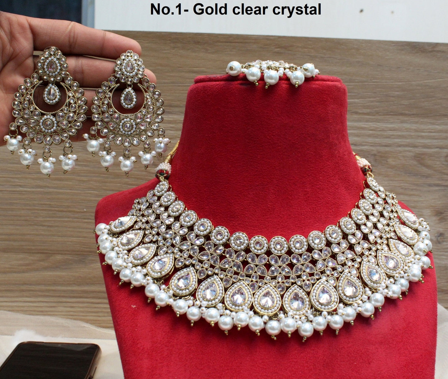 Indian jewellery/ Bridal  Necklace Set/ Bollywood Jewellery/ gold Indian clear crystals necklace set/ Bridesmaid Jewellery/Women Necklace set