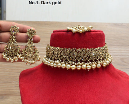 Choker Set Necklace Set/ Dark gold green, pista, rani, choker set Jewellery set /Indian choker necklace set/Bridesmaid Jewellery