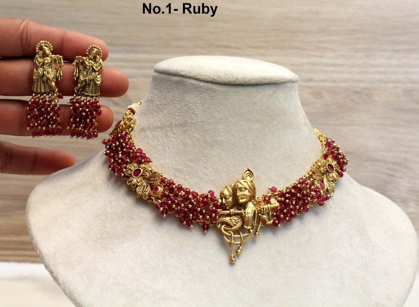Indian Polki   Jewellery Necklace Set/ Bollywood Style Gold Finish temple jewelry South Indian bridal temple Jewellery
