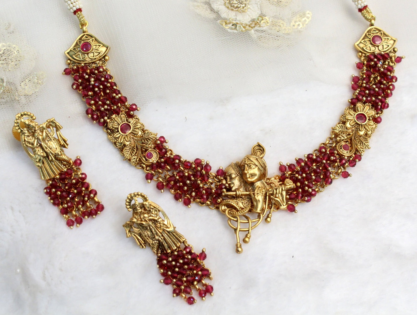 Indian Polki   Jewellery Necklace Set/ Bollywood Style Gold Finish temple jewelry South Indian bridal temple Jewellery