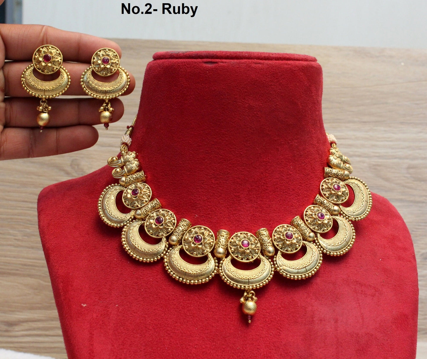 Indian Gold   Jewellery necklace set/Ruby green mat finish necklace Set Bollywood Style Gold Finish South Indian bridal Jewellery