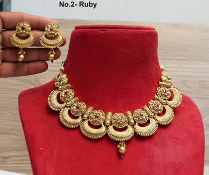 Indian Gold   Jewellery necklace set/Ruby green mat finish necklace Set Bollywood Style Gold Finish South Indian bridal Jewellery