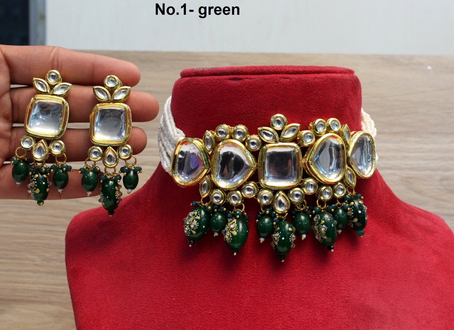 kundan Choker Set Earrings Set/Gold green, maroon choker set Indian Jewellery Necklace Set/Indian bridal Choker Set