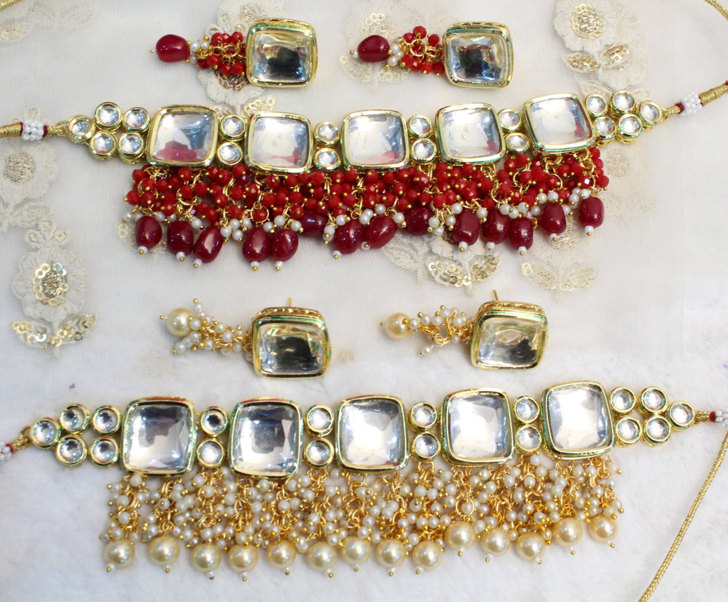 kundan Choker Set Earrings Set/Gold green, maroon choker set Indian Jewellery Necklace Set/Indian bridal kundan Choker Set