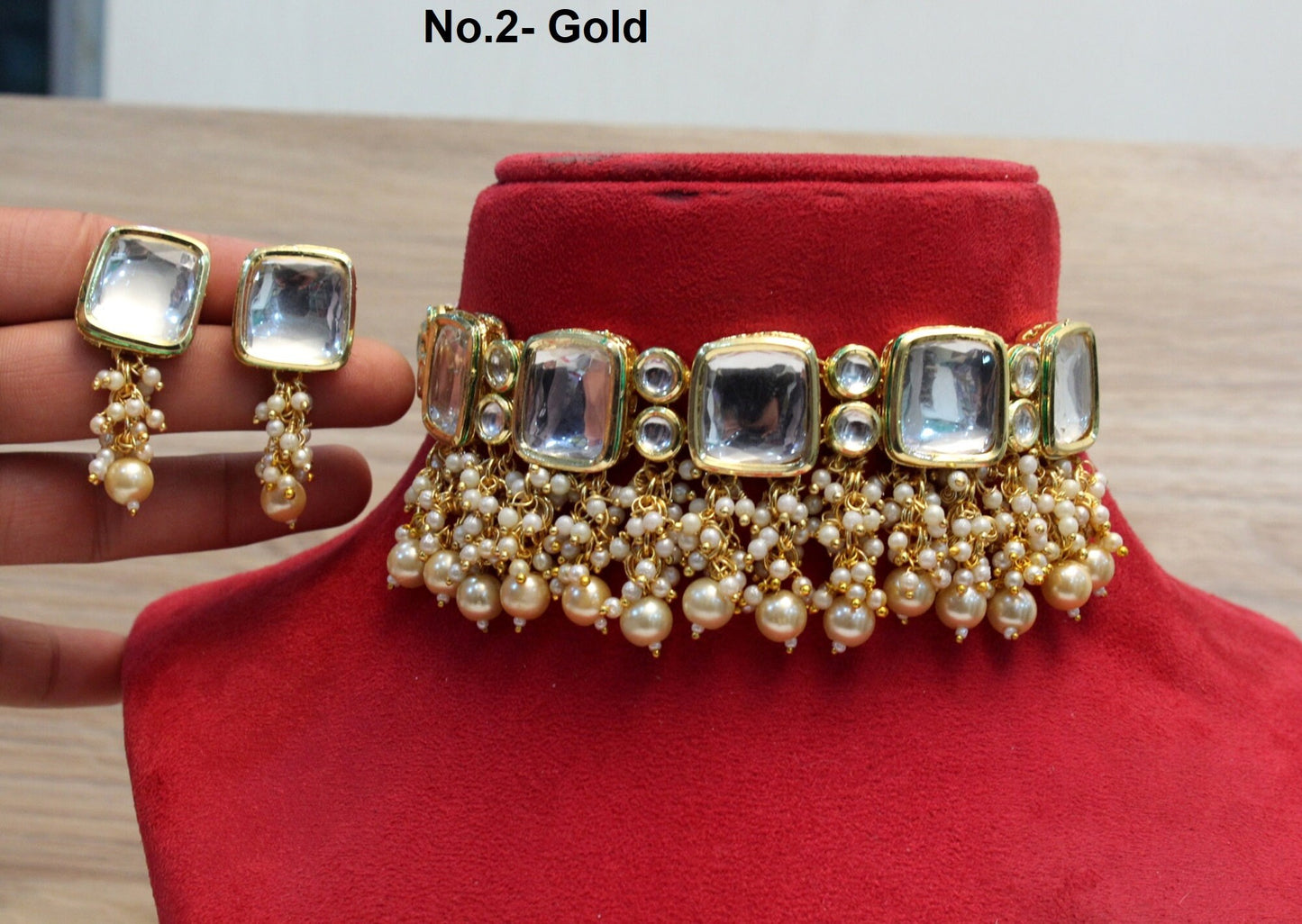 kundan Choker Set Earrings Set/Gold green, maroon choker set Indian Jewellery Necklace Set/Indian bridal kundan Choker Set