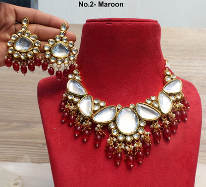 kundan necklace Set Earrings Set/Gold green, maroon necklace set Indian Jewellery Necklace Set/Indian bridal Choker Set