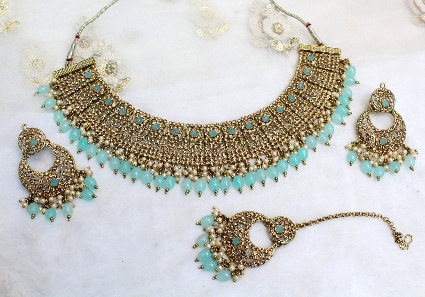 Indian Jewellery Gold Bollywood Necklace Set/ Dark gold, Green, Maroon Jewelry/Wedding Crystal Semi Bridal Ethnic Set/Indian Necklace Set