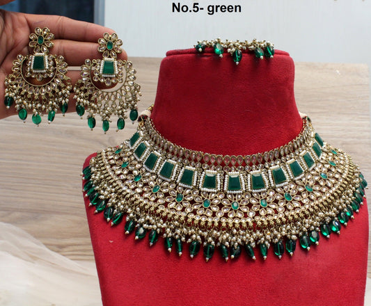 Indian  Jewellery/Dark gold Semi Bridal Crystal necklace Set/Bollywood Gold Indian Jewellery Necklace Set