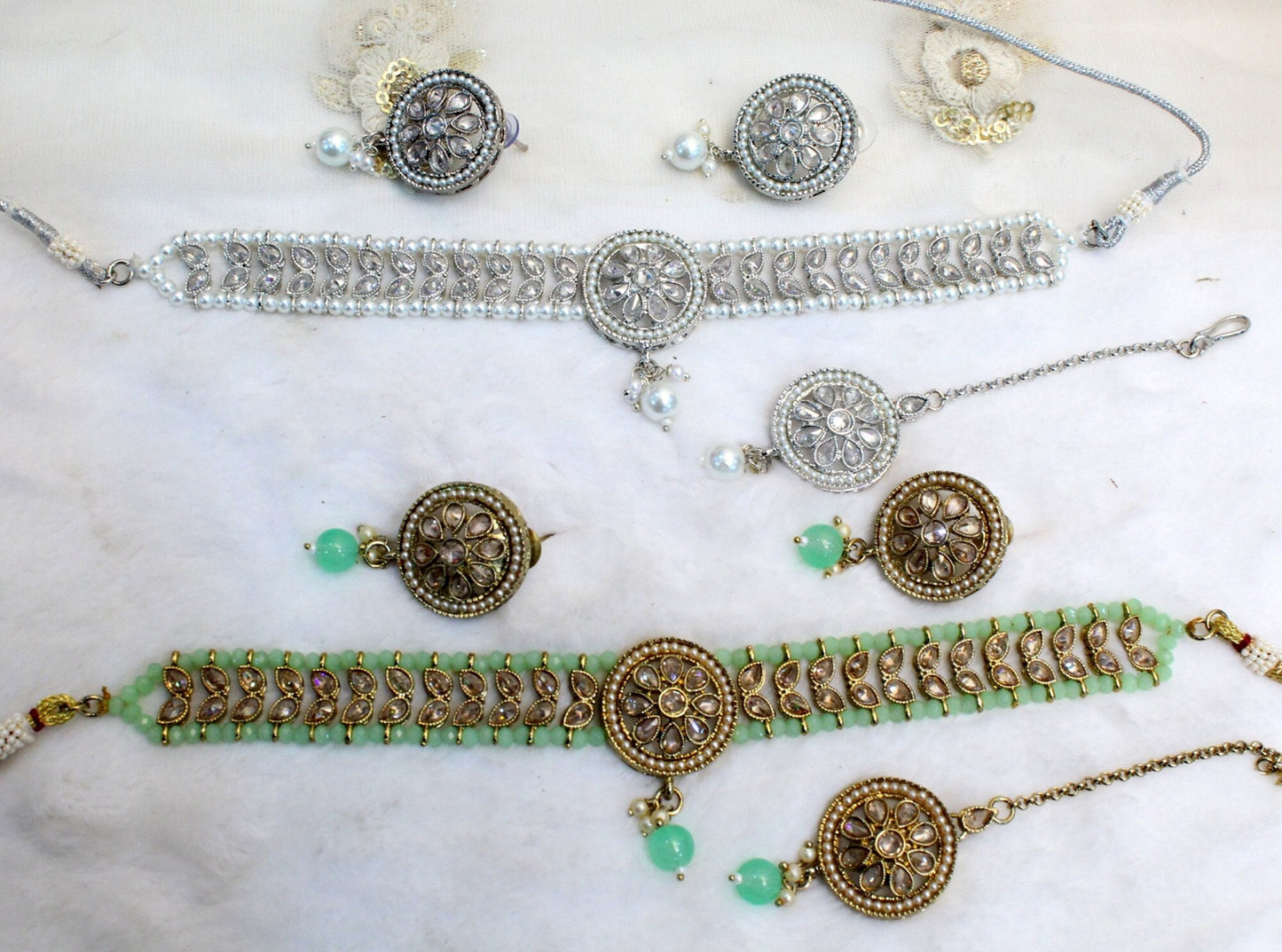 Indian Jewellery Choker Set/Antique Gold silver choker Studs Earrings Set/Gold Indian Bollywood Necklace rita Set