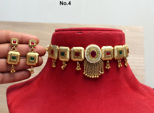 Indian Gold  Jewellery choker set/Gold mat finish Choker Set Bollywood Style