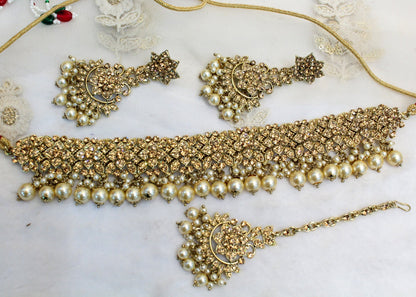 Choker Set Necklace Set/ Dark gold green, pista, rani, choker set Jewellery set /Indian choker necklace set/Bridesmaid Jewellery