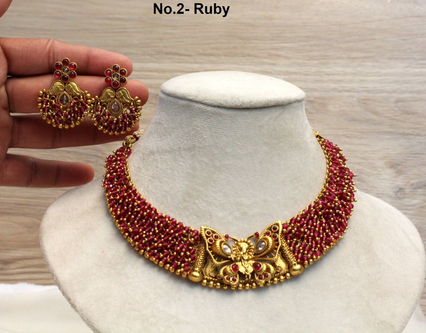 Indian Polki   Jewellery Necklace Set/ Bollywood Style Gold Finish temple jewelry South Indian bridal temple Jewellery