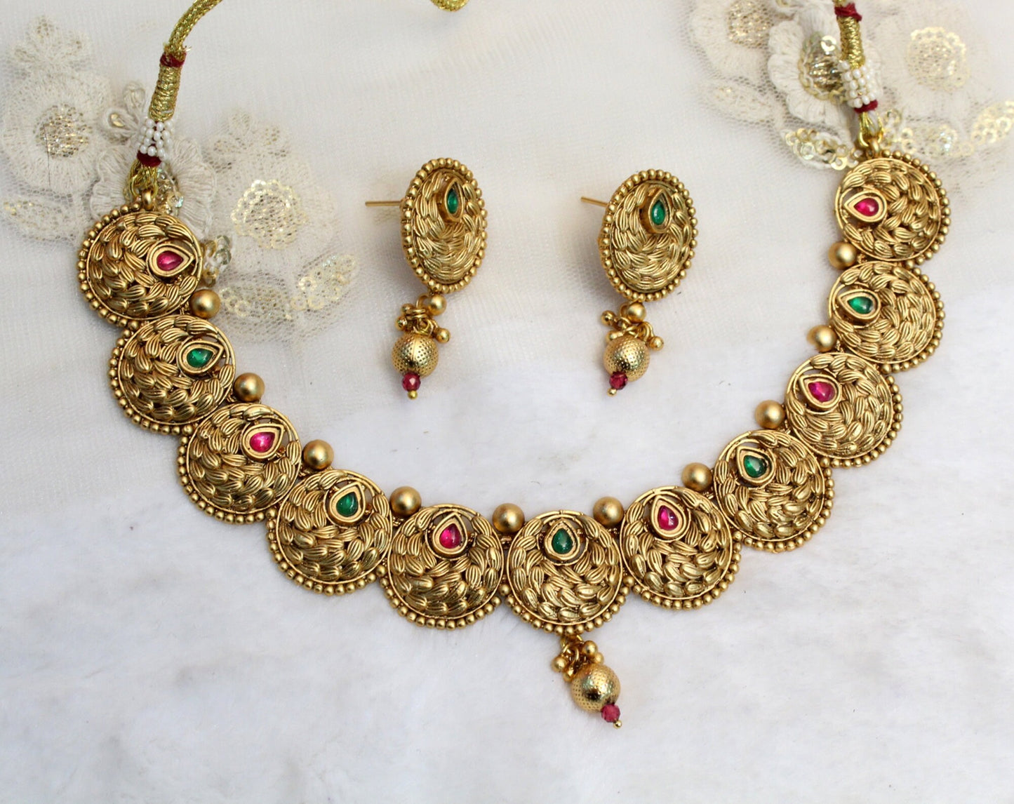 Indian Gold   Jewellery necklace set/Ruby green mat finish necklace Set Bollywood Style Gold Finish South Indian bridal Jewellery