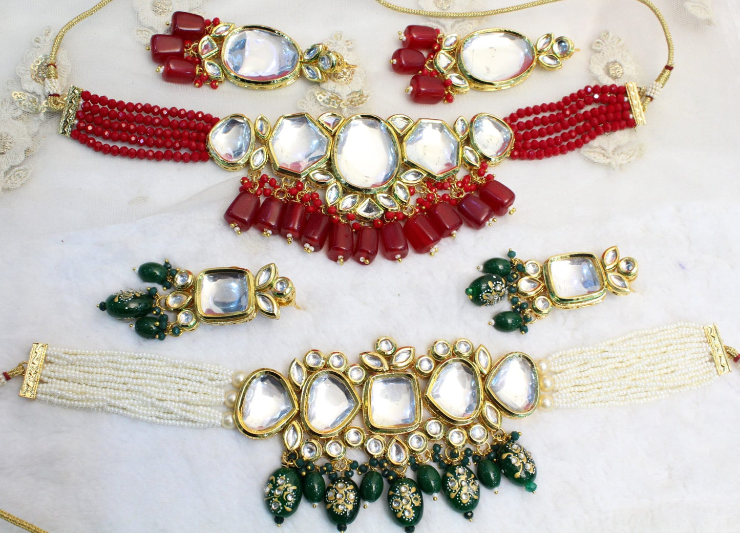 kundan Choker Set Earrings Set/Gold green, maroon choker set Indian Jewellery Necklace Set/Indian bridal Choker Set