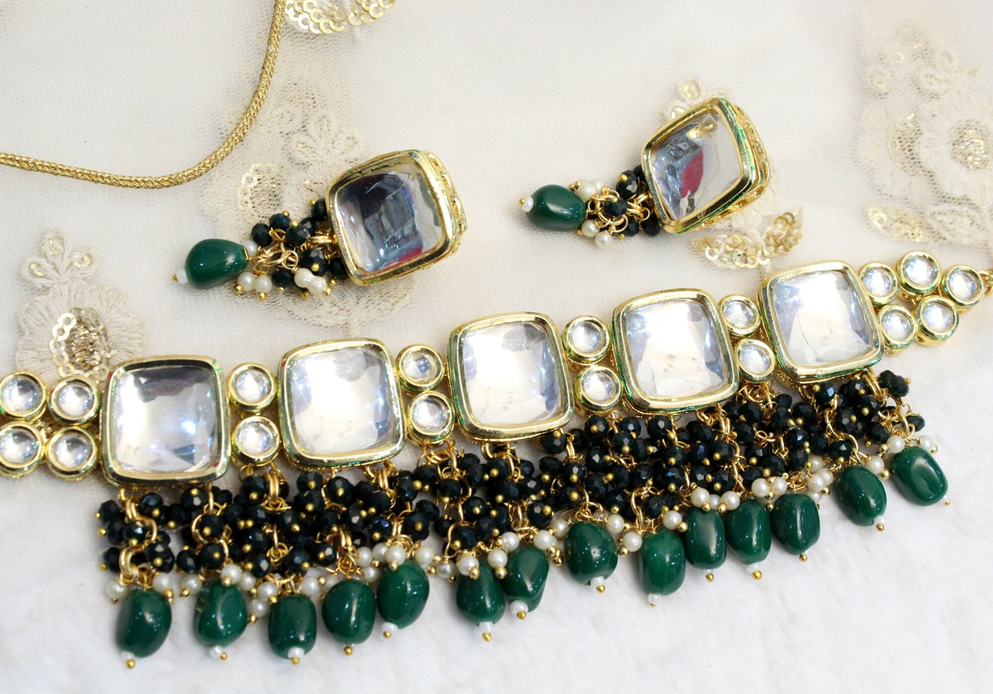 kundan Choker Set Earrings Set/Gold green, maroon choker set Indian Jewellery Necklace Set/Indian bridal kundan Choker Set