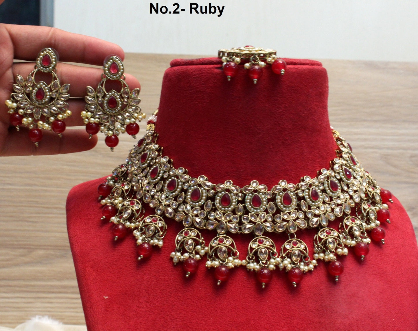 Indian Jewellery Gold Bollywood Necklace Set/ Dark gold, Maroon Jewelry/Wedding Crystal Semi Bridal jani Ethnic Set