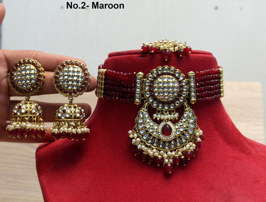 kundan Choker Set Necklace Earrings Set/Maroon, Green, Peach, White  choker set Indian Jewellery Necklace Set/Indian Choker find Set