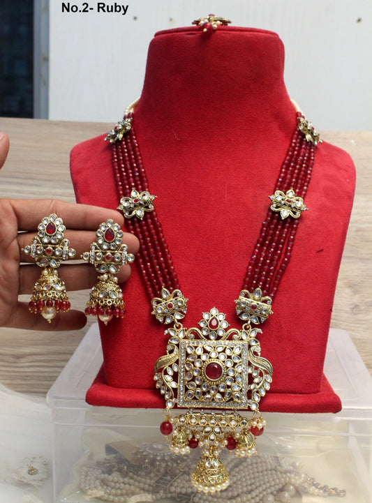 Rani Haar Kundan long Necklace Set/Gold, Maroon ,Green Indian Necklace Set/ Indian kundan Jewellery/Muslim Long Necklace Set