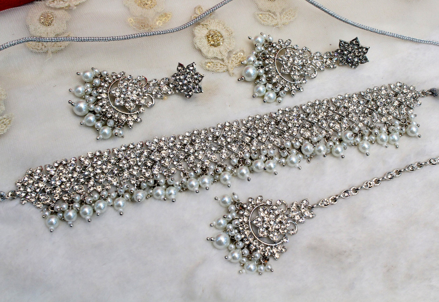 Buy Choker Set Dark gold silver Necklace Set/Indian choker tesli princeton choker