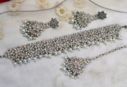 Buy Choker Set Dark gold silver Necklace Set/Indian choker tesli princeton choker