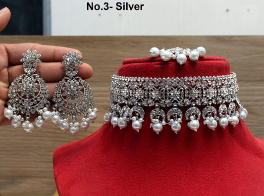 Choker Set Rose Gold silver Necklace Set/ Bollywood Jewellery/Indian choker necklace set/rose gold Bridesmaid Jewellery/Women Necklace set