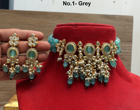 Sea green kundan Choker Set Necklace Earrings Set/ Sea Green choker set Indian Jewelry Necklace Set/Indian Choker Set